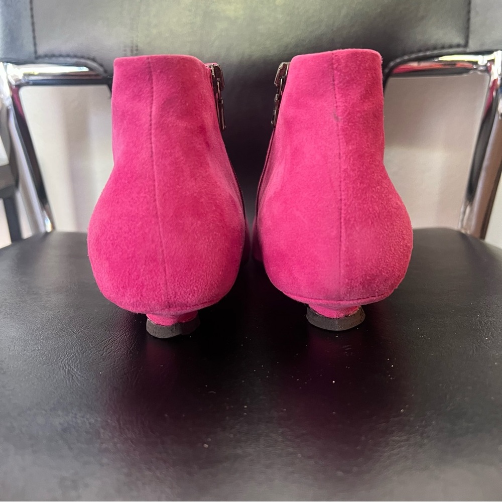 Prada Suede Pink pointed square toe kitten heel bootie SZ 38/ 8 - Picture 4 of 10